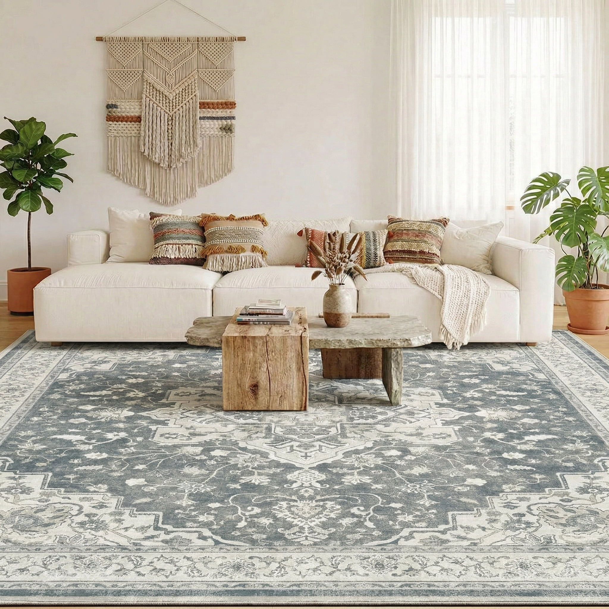 CHITOOMA 8'x10' Area Rugs for Living Room, Soft Vintage Rugs for Bedroom Office Machine Washable Rugs for Dining Room Distressed Non-Slip Carpet