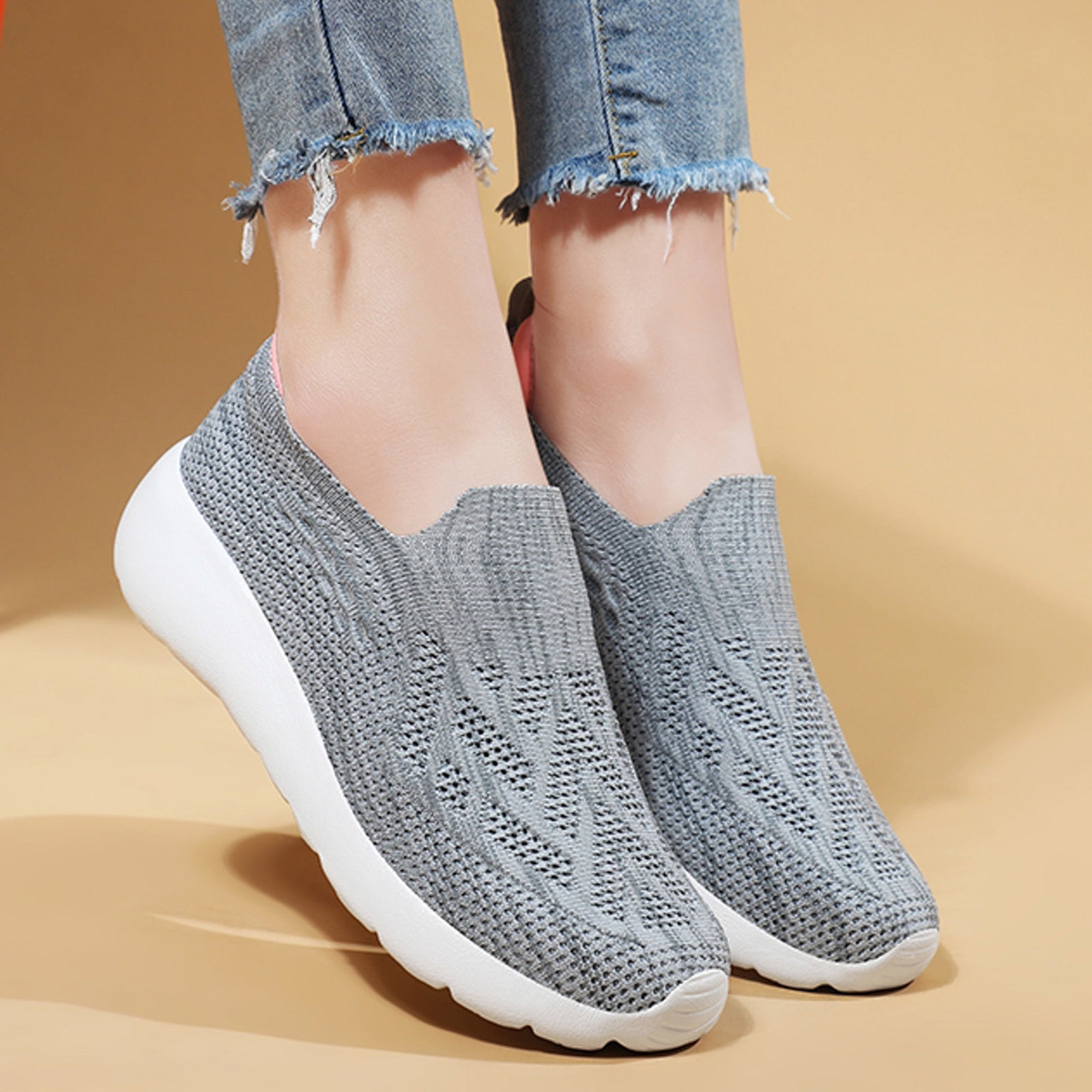 kpoplk Walking Shoes Womens Walking Shoes - Sock Sneakers Daily Casual Shoes Slip on Comfortable Nursing Work Shoes Grey,8