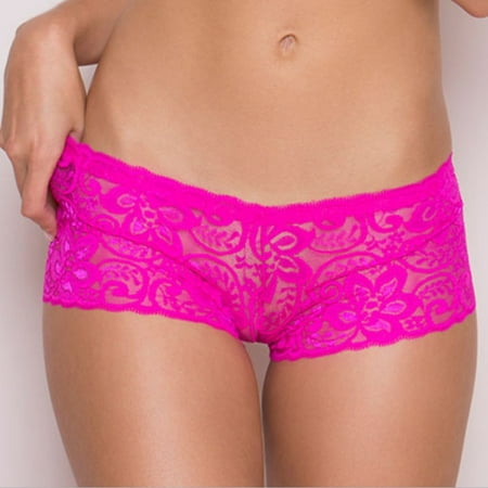 

QWERTYU Lace Stretch Panties for Women Bikini See Through Comfort Underwear Low Rise Invisible Seamless Hipster Hot Pink M