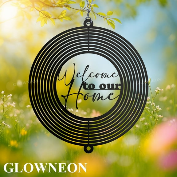 GLOWNEON Metal Welcome Wind Spinner, Kinetic Hanging Outdoor Yard and Garden Art Decor