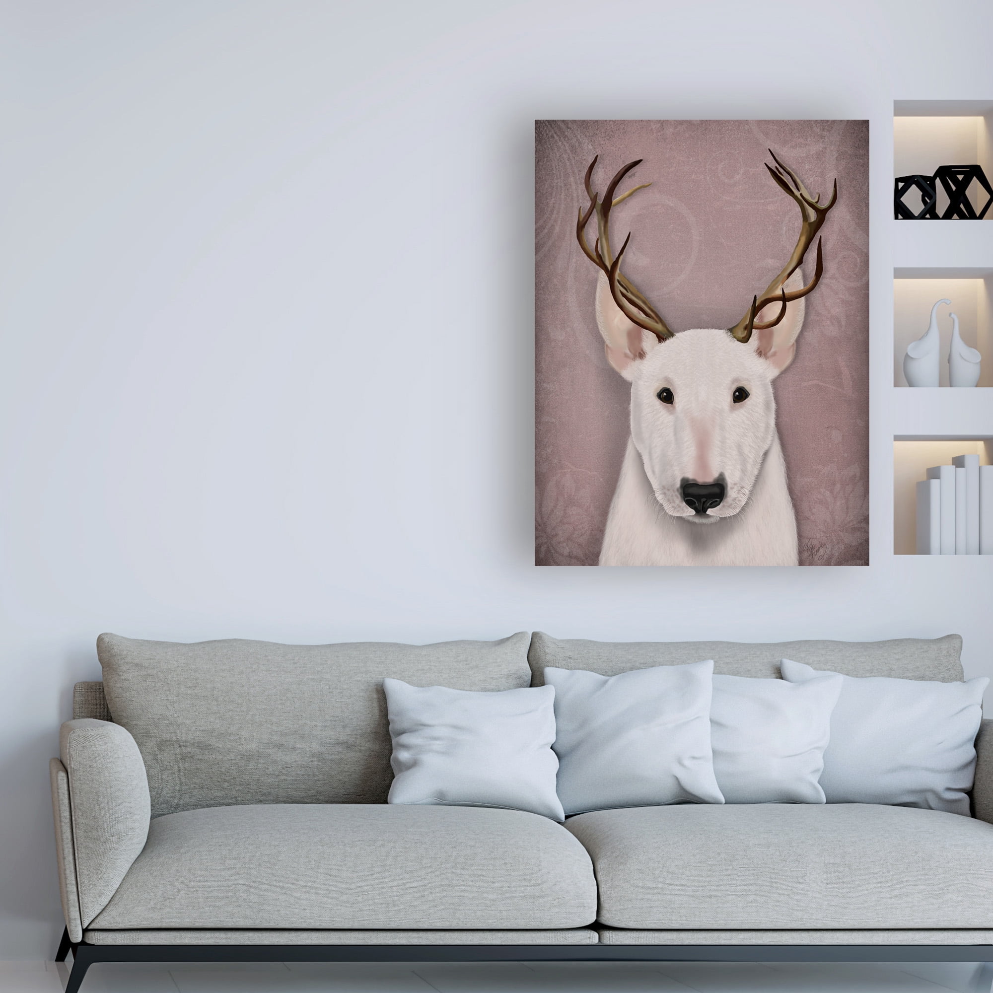 Trademark Fine Art 'Bull Terrier and Antlers' Canvas Art by Fab Funky