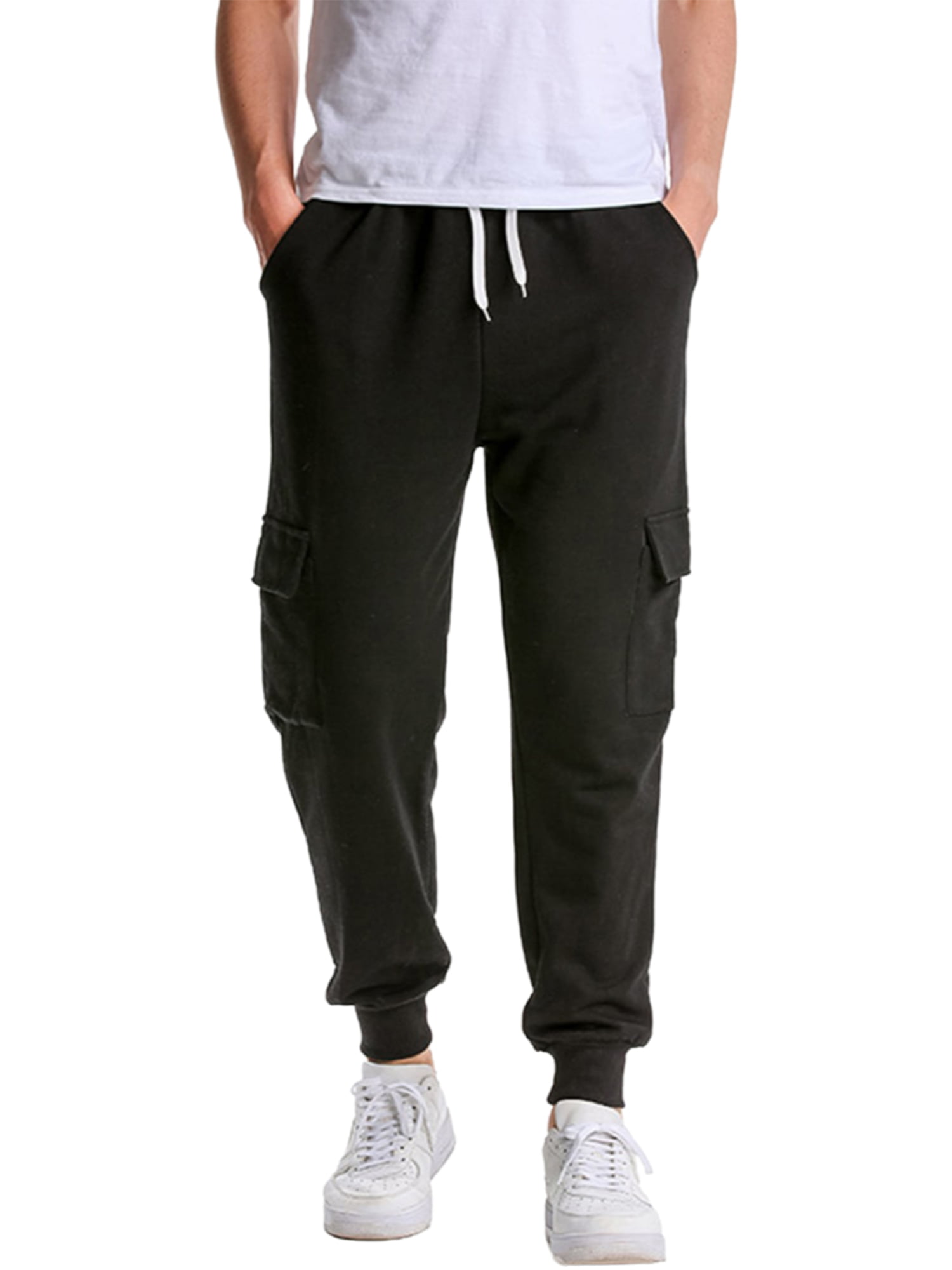 Men's Cargo Sweatpants with Pockets Solid Color Drawstring Athletic Joggers  Pants for Men Classic Casual Slim Fit Pants