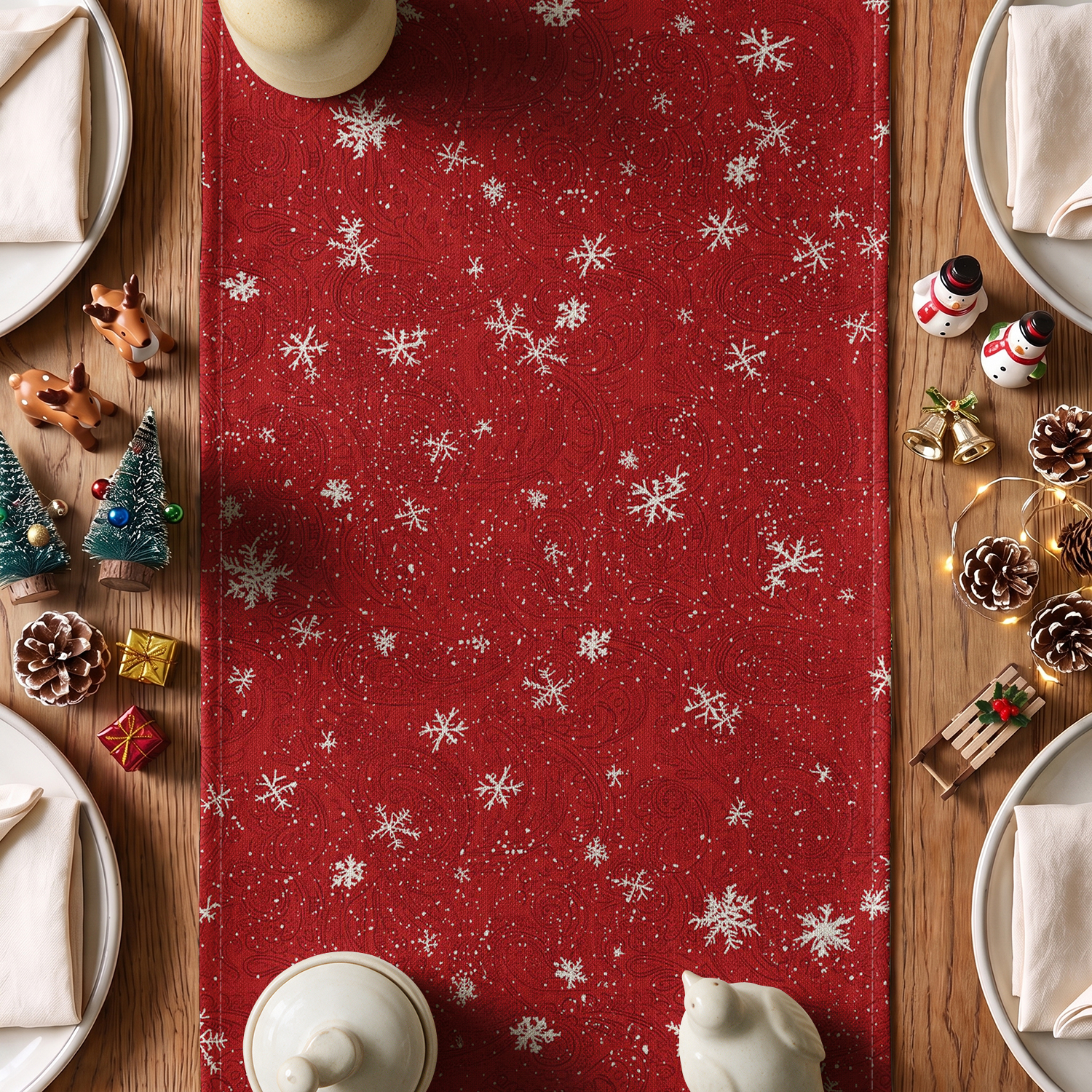 Sm:)e Snowman Christmas Table Runner, Red 13x90 Inch photo 6