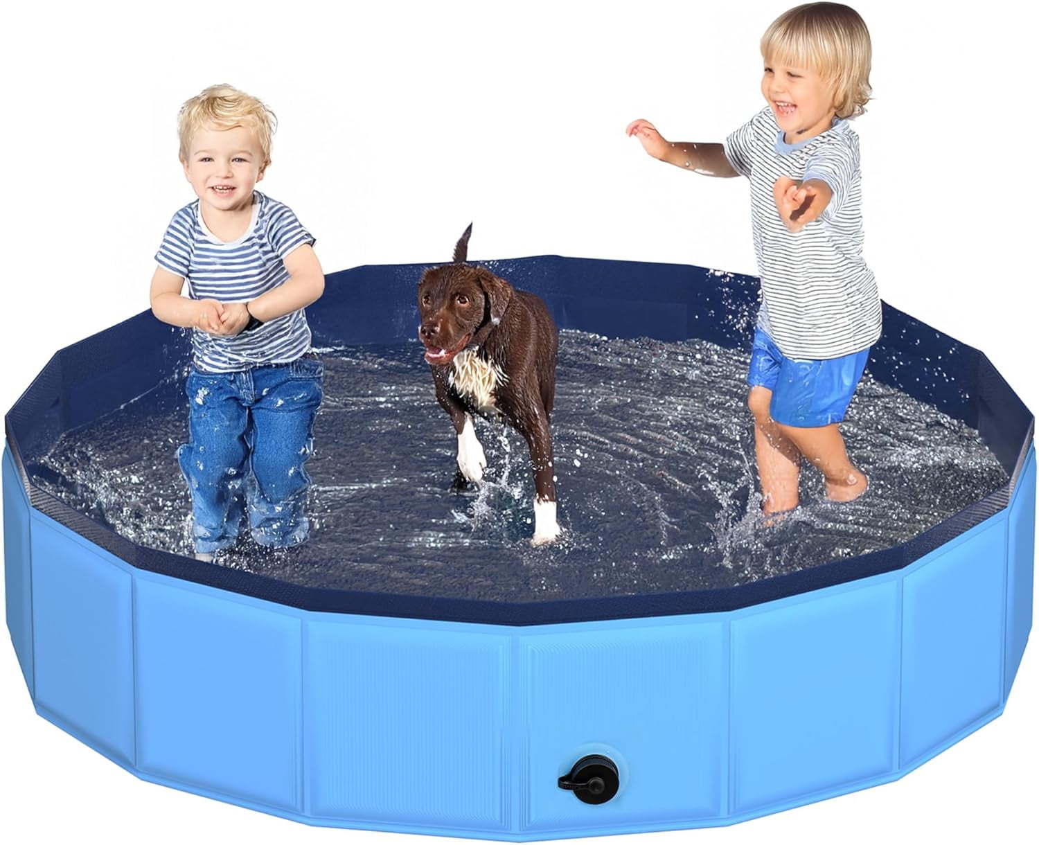 Foldable Dog Pool, 71" x 12" Large Kiddie Pool with Hard Plastic, Non-Slip Dog Bath Tub for Outdoor Backyard, Collapsible Dog Swimming Pool for Kids Dogs Pets (Blue)