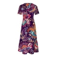 thumbnail image 4 of Fshaion Robe d'Été pour Femmes 2024 Grande Taille Manches Courtes Col Rond Jupe Mi-Longue avec Imprimé Superposé Double Poche Robe Liquidation Moins de 10!, 4 of 4