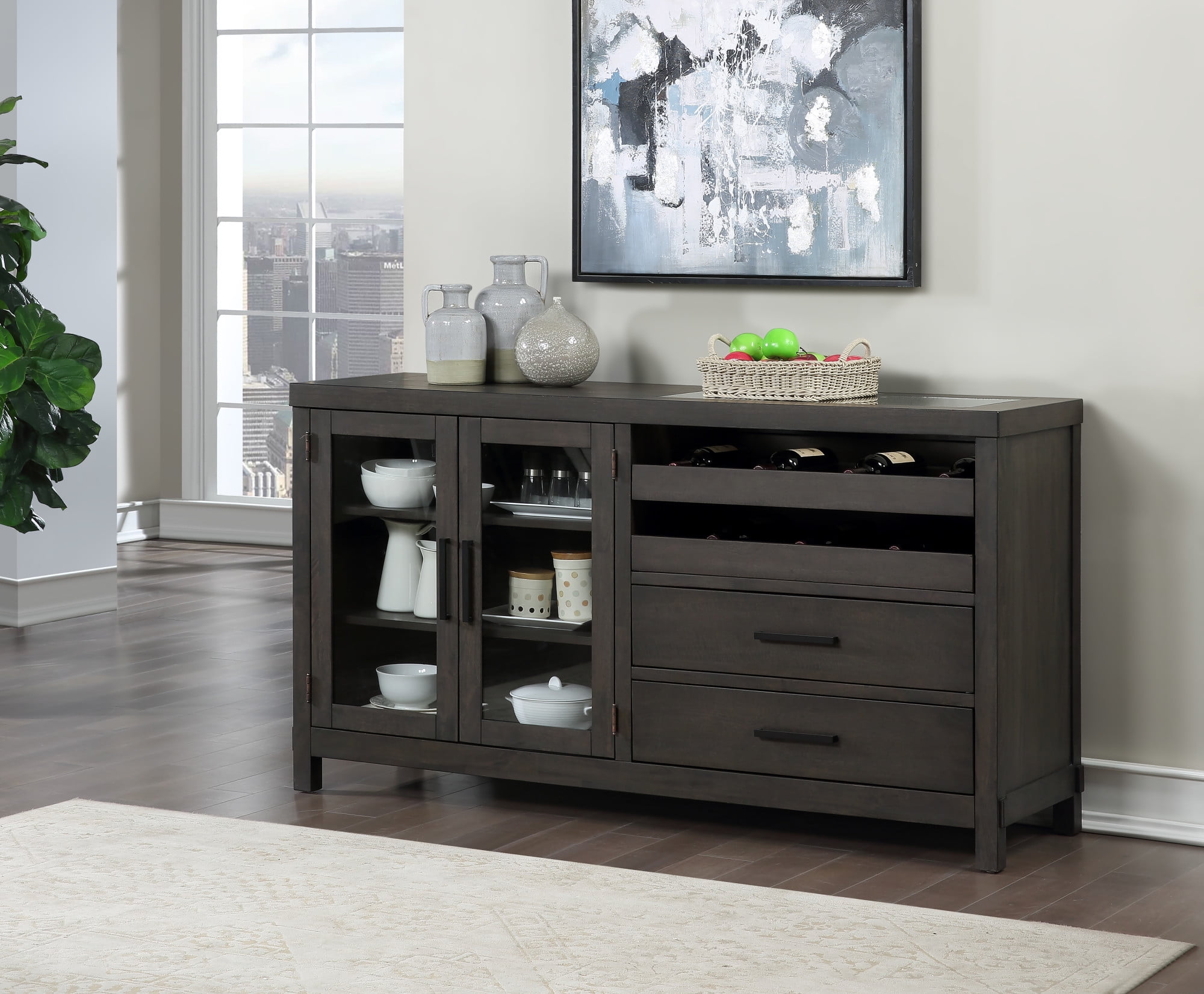 Steve Silver Napa Wood 36" Width Sideboard with Wine Bottle Storage,Dusty Espresso