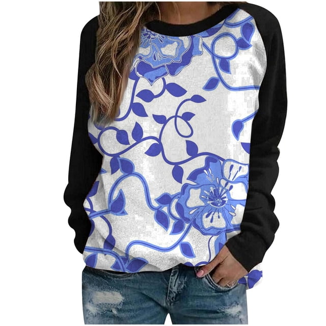 Yuyuzo Chandails en Molleton à Manches Longues Raglan Col Rond pour Femmes Doux Confortables Vintage Graphiques Décontractés Tunique Noire A1