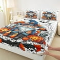 thumbnail image 3 of jejeloiu Cartoon Gnome Queen Sheet Sets,Halloween Spooky Pumpkin Flat Sheet,Spider Webs Bats Queen Fitted Sheet For Boys Kids,Super Cozy Room Decorative,4pcs, 3 of 7