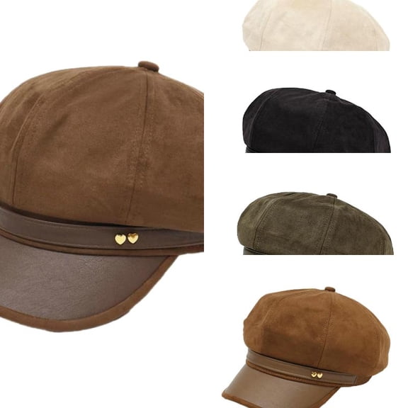 AJGRHE Womens Suede Newsboy Cap 8 Panel Paperboy Caps with Leather Brim Vintage Baseball Hat Baker Cabbie Beret Hats Coffee One Size