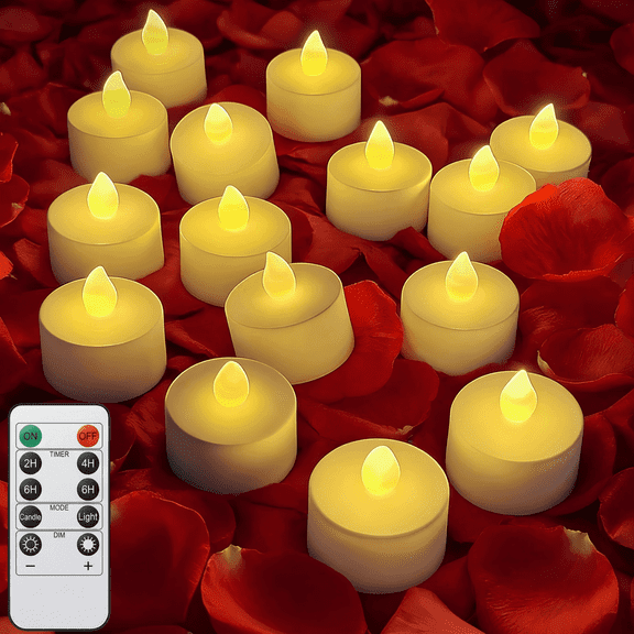 Goyuon 12 Pack Flameless LED Tea Light Candles with Remote Control, Flickering Warm White, 200  Hours Long Lasting, Battery Operated for Wedding, Party, Home & Table Decor