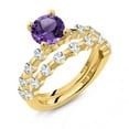 thumbnail image 2 of Gem Stone King 18K Yellow Gold Plated Silver Purple Amethyst and White Topaz Wedding Engagement Ring Band Bridal Set for Women (2.56 Cttw, Gemstone February Birthstone, Round 7MM, Size 8), 2 of 4