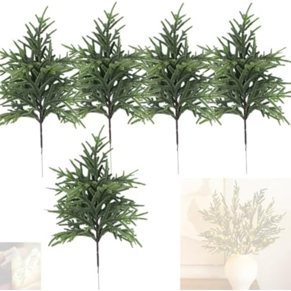 Lighted Norfolk Pine Branches, Pre-Lit Pine Stems, Pre Lit Norfolk Pine Stems, for DIY Wreaths, Vase Fillers, Indoor Outdoor Decor, Christmas Decorations (5)