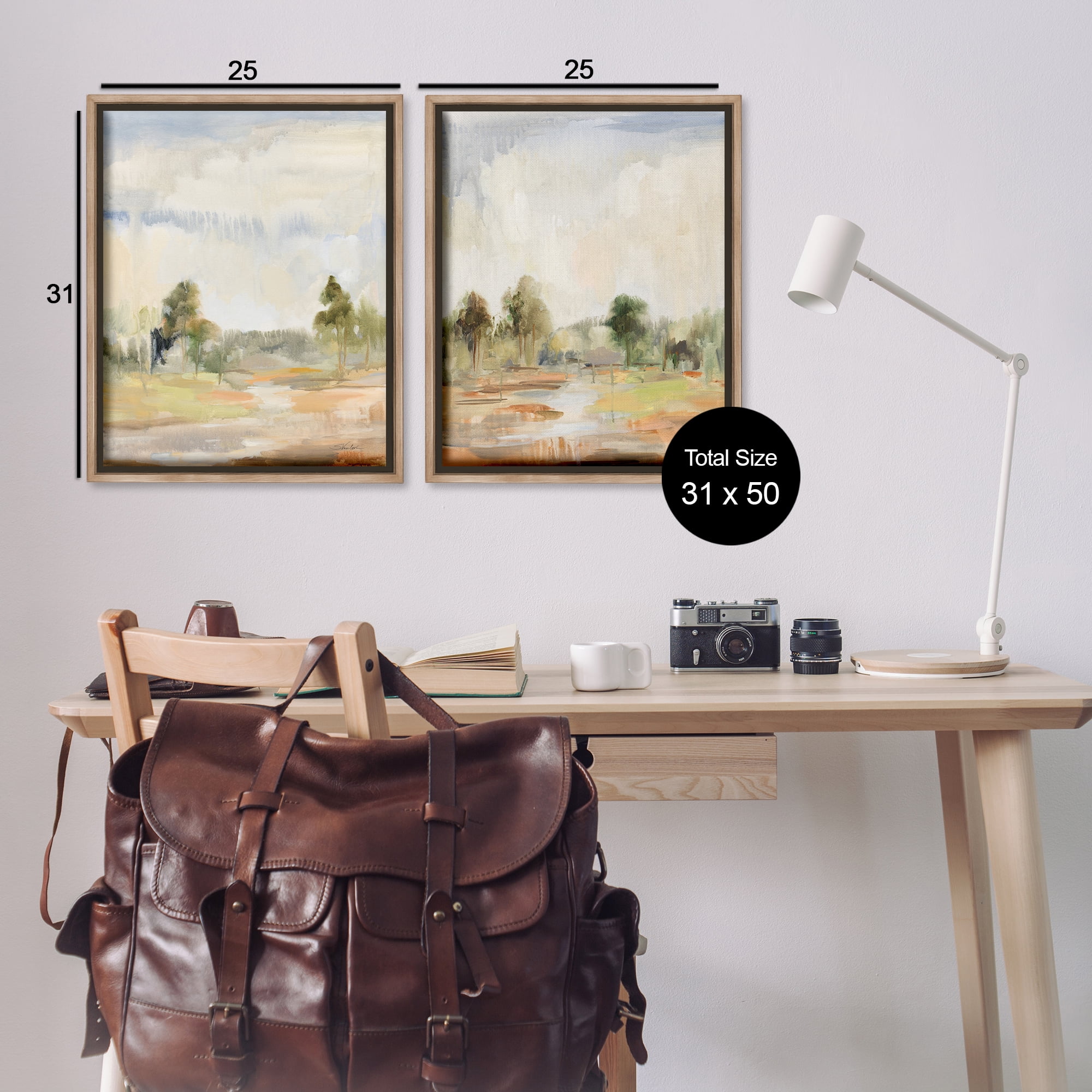 Stupell Industries Summer Rainstorm in the Woods Landscape & Nature Painting Brown Floater Framed Canvas Art Print Wall Art, 31 x 25, Set of 2