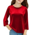 thumbnail image 4 of Shirts for Girls Fashion Velvet Crewneck Casual Tshirts 3/4 Sleeve Pullover Tops Kids Clothes Girls Size 3-14, 4 of 5
