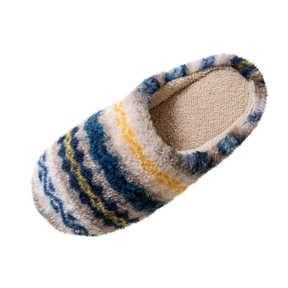 QQAMB Women's Indoor Non-Slip Cozy Striped Fuzzy Slippers For Cold Weather,Plush Warm House Slippers With Soft Lining