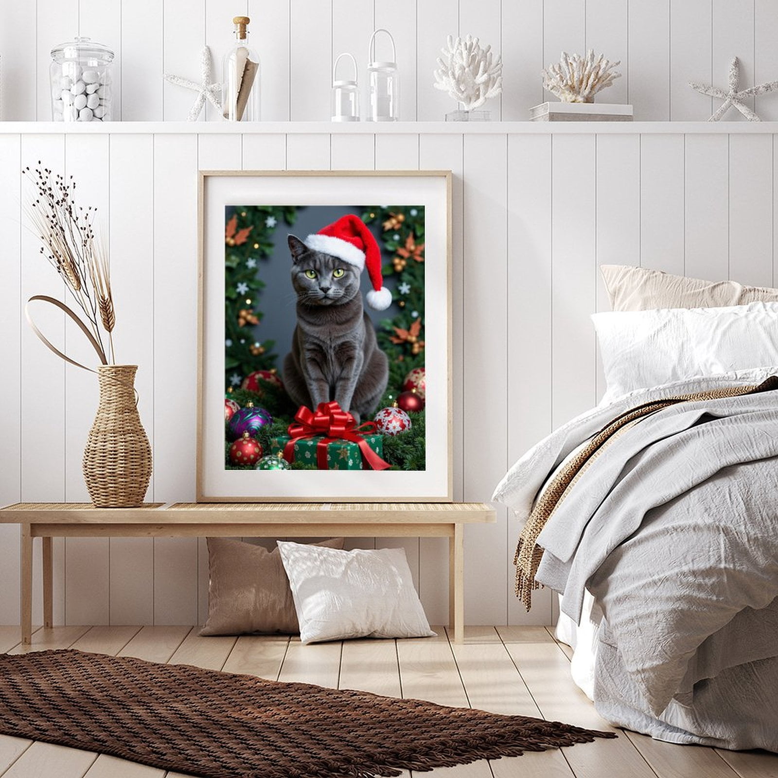 Diamond Art Kit for Adults, Christmas Cat Festive Decorations Diamond Painting for Adults Beginners, DIY Diamond Art Painting Kits, 5D Diamond Painting Crafts for Home Decor 12x16 Frameless