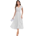 thumbnail image 1 of Vestido formal CDSSL blanco con manga corta y cuello en V de chifón para mujer, 1 of 5