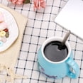 thumbnail image 3 of Meetco Cute Cat Ceramic Coffee Mug Lovely Kitty Bamboo Lid Stainless Steel Spoon Mug Gift 420 ml (Blue), 3 of 7