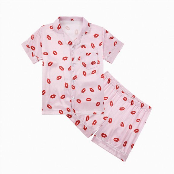 TOWED22 Girls Pajamas Summer Short Sleeve and Shorts with Pockets 2Pcs Pajama Set for Kids Soft Sleepwear,7-8 Y