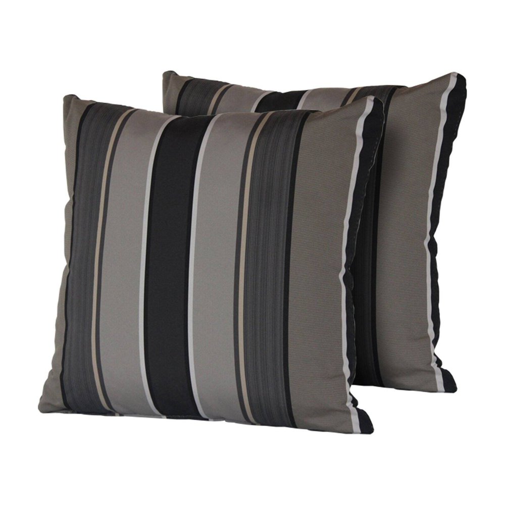 TK Classics Grey Mix Stripe 18 x 18 in. Outdoor Throw Pillow Set of 2