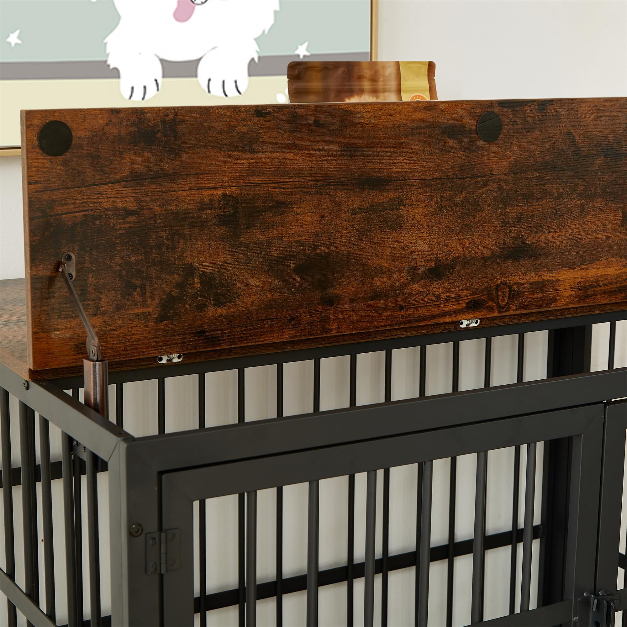 Pefilos 43" Heavy Duty Dog Crate for Small Dogs, Furniture Style Dog House with Wheels, Indoor Dog Cage Wrought Iron Frame Door with Side Openings, Brown Pefilos 43" Heavy Duty Dog Crate for Small Dogs, Furniture Style Dog House with Wheels, Indoor Dog Cage Wrought Iron Frame Door with Side Openings, Brown