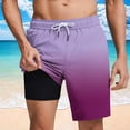 thumbnail image 2 of RYDCOT Men Swim Trunks with Compresssion Liner 7 Inch Inseam Printed Quick Dry Board Shorts Bathing Suit with Zipper Pockets Purple, 2 of 6