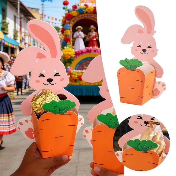 Easter Candy Bags for Kids, 10-Pack Bunny Carrot Paper Treat Bags with Handles, Goodie Bags for Easter Egg Hunt, Classroom Party Favors & Holiday Celebrations