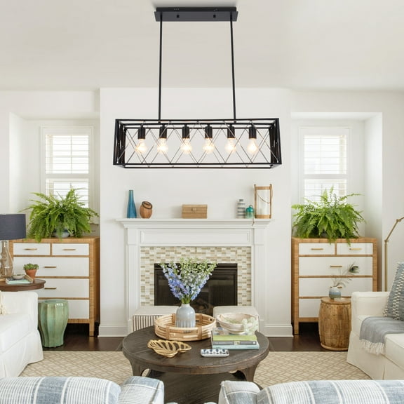 GMizon 31-inch Retro European Iron Chandelier, 6-head Dining Room Chandelier, Suitable for Corridor Living Room Lighting Fixtures (Black)