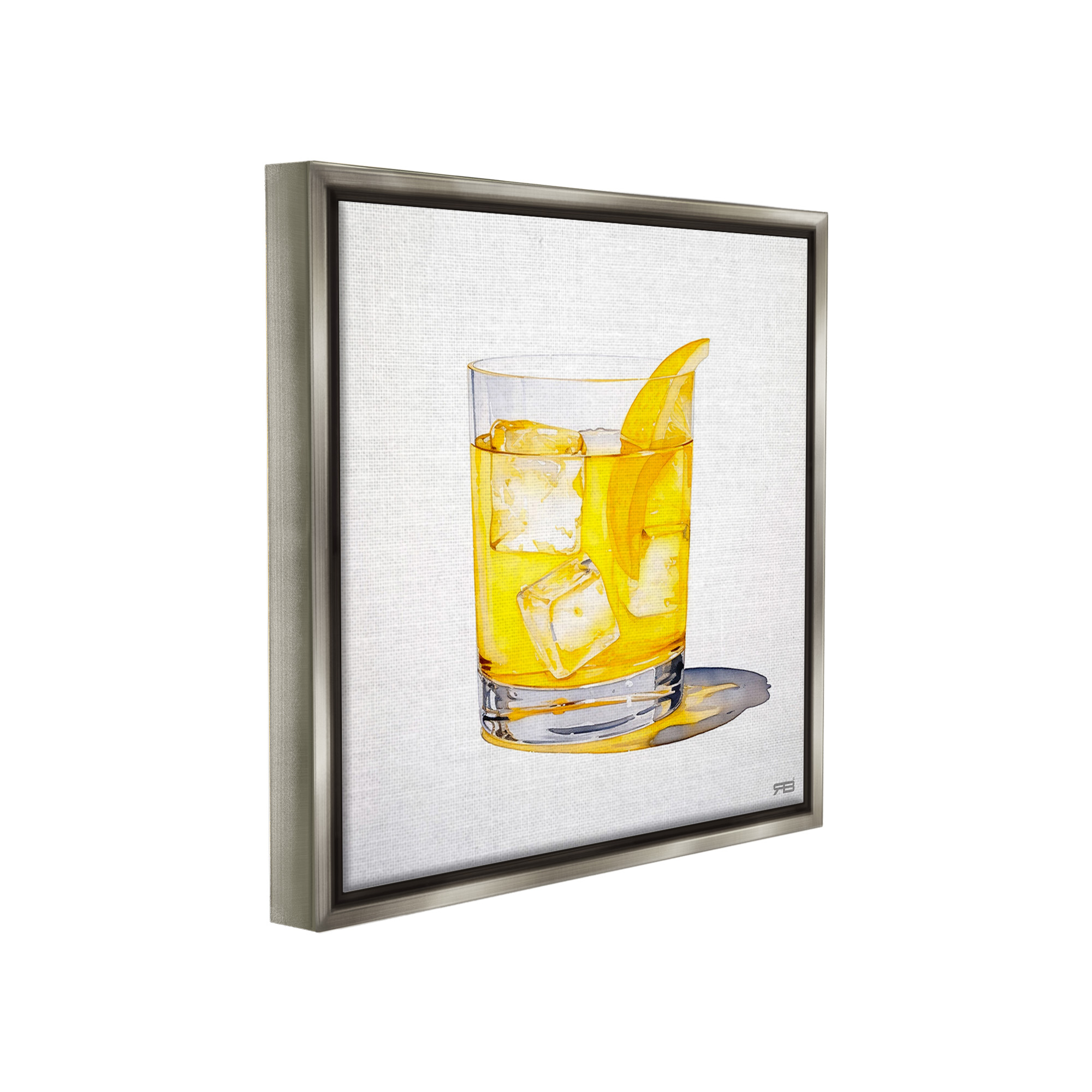 Stupell Industries Liquor with Citrus Peel Food & Beverage Painting Gray Floater Framed Canvas Art Print Wall Art, 18 x 18