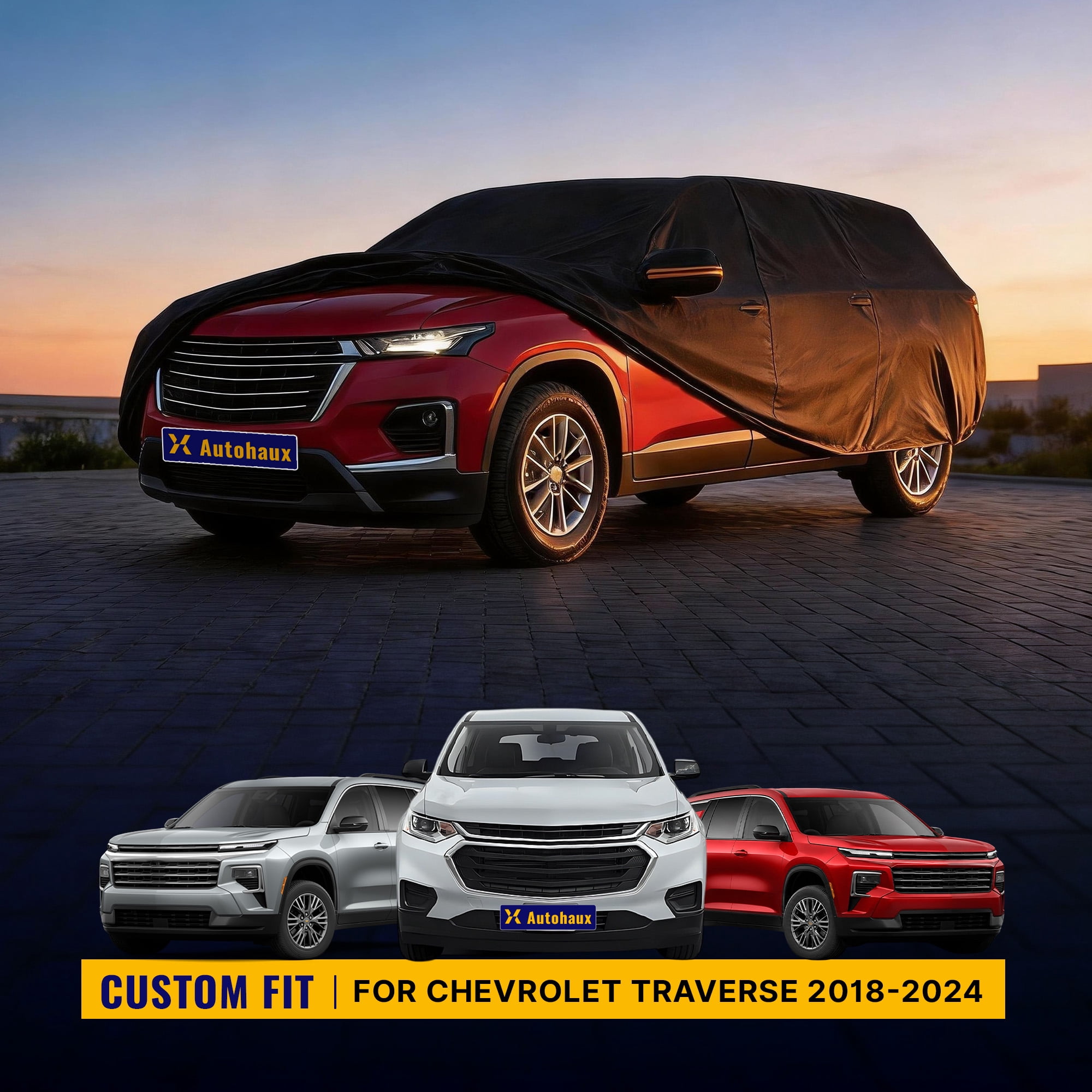 Unique Bargains 210D-PU Oxford Full Car Cover Black for Chevrolet Traverse 2018-2024