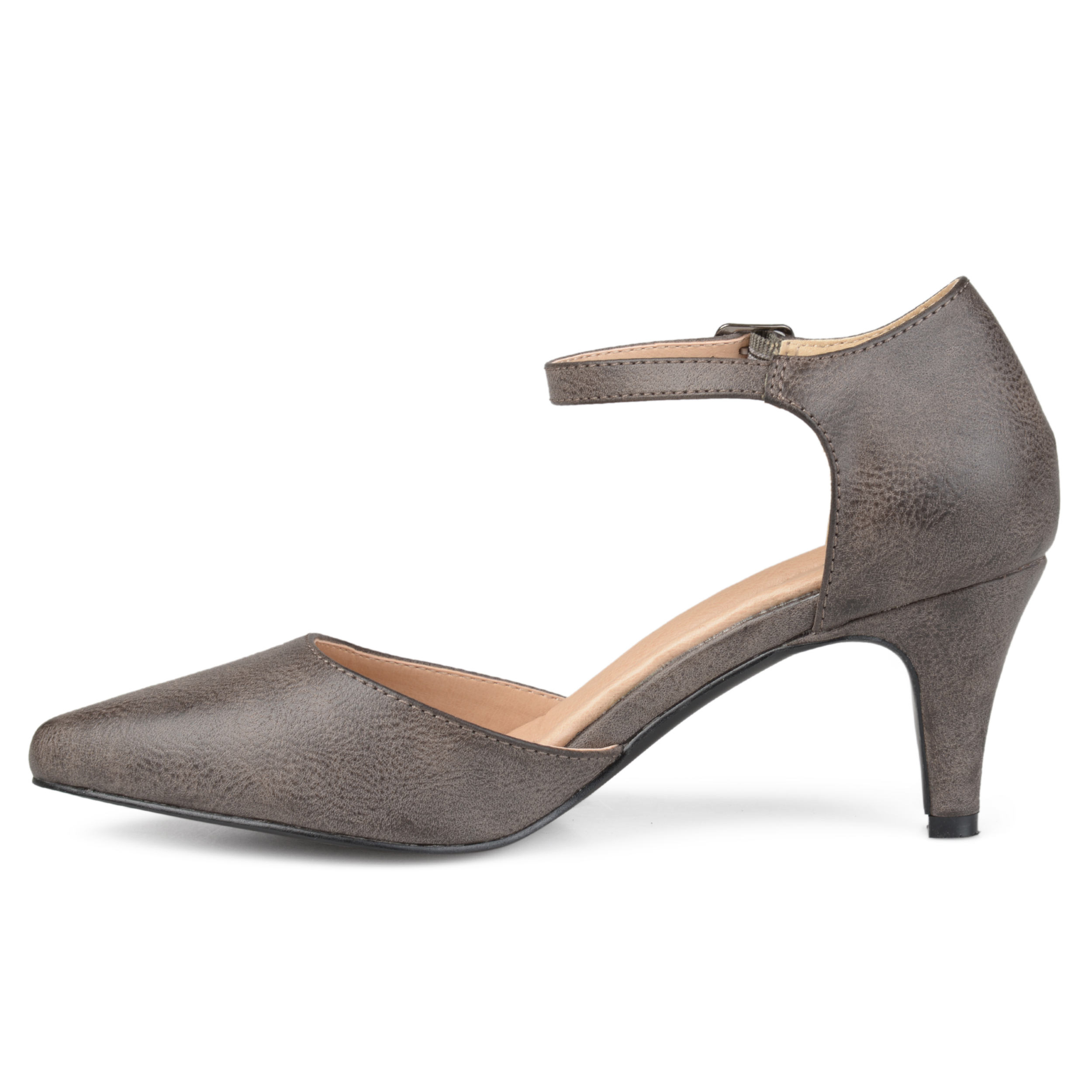Brinley Co. Womens Faux Leather Comfort Sole D'orsay Ankle Strap Almond Toe Heels