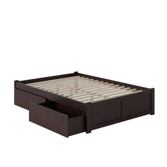 Concord Platform Bed with Flat Panel Foot Board and 2 Urban Bed Drawers, Multiple Colors, Multiple Sizes