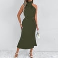 thumbnail image 5 of Bnwani Women's Dresses,Summer Dresses,Crew Neck,Zipper,Satin,Sleeveless,Army Green,XL, 5 of 8