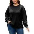 thumbnail image 3 of FlorCurve Plus Size Sweatshirts for Women Crew Neck Long Sleeve Pullover Sweatshirts Fleece Side Split Oversized Blouse, Black XL, 3 of 9