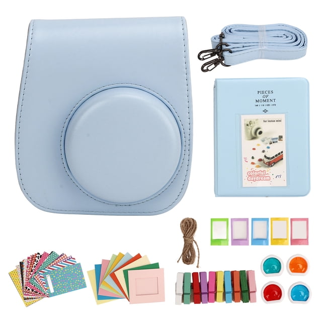Instant Camera Case Store 65 Pictures PU Skin Friendly Mini Instant Camera Bag High Load Bearing with Stickers for Photography Blue