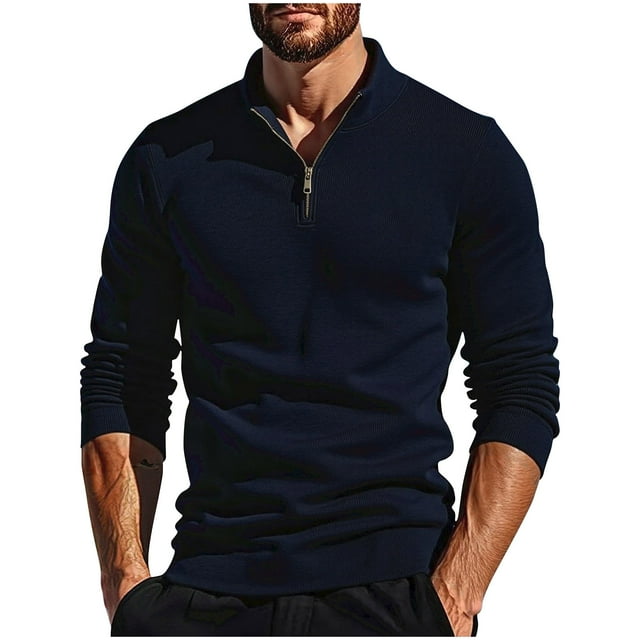 Yusimy Men's Pullover Sweater Knit Sweater Long Sleeve Sweater Solid Color Button Stacked Neck Elastic Timeless Casual Style