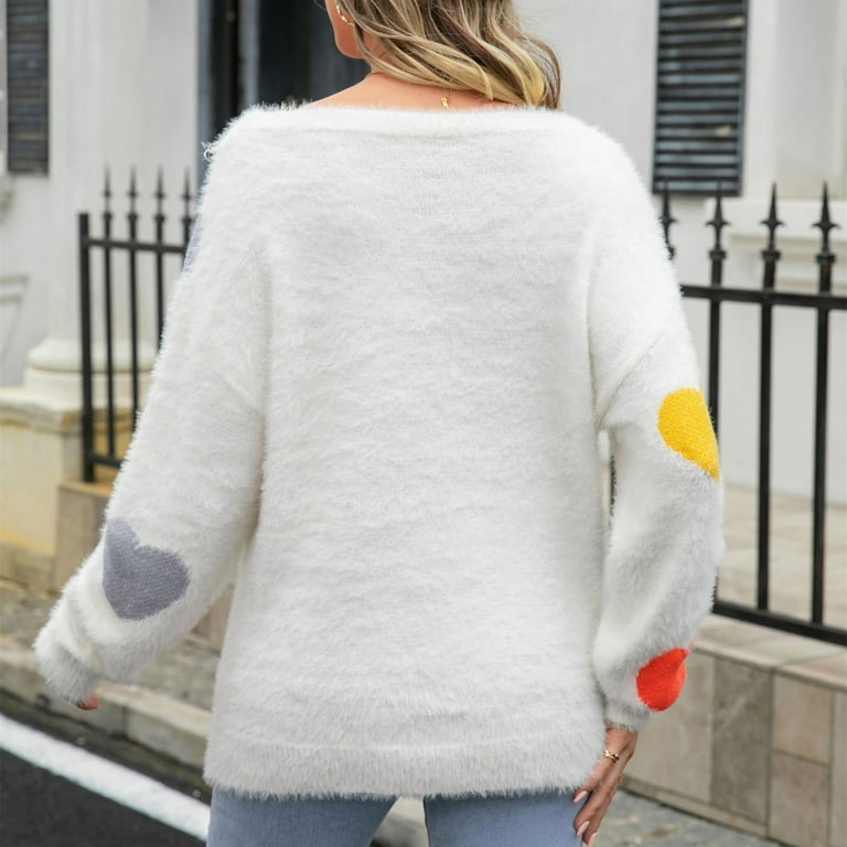 EHQJNJ Plus Size Valentines Day Sweater Women Heart Print