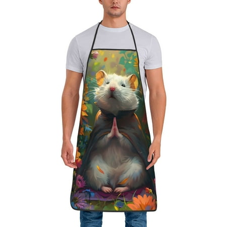 

Tideii Colorful Flower Meditating Hamster for Tie-up Apron Unisex Waterproof and Stain-Resistant Bib Apron for Kitchen Garden Painting