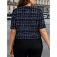 thumbnail image 2 of Mengpipi Women's Jackets Summer Short Sleeve V-Neck Puff Sleeve Loose Fit Checkered & Tweed Casual Elegant Coat 1X-4X, 2 of 8
