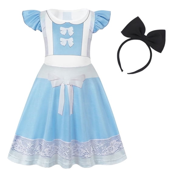 Benylion Girls Alice Princess Dresses Blue White Maid Dress with Bow Headband Kid Halloween Birthday Party Costume Cosplay Outfit for 7-8 Years