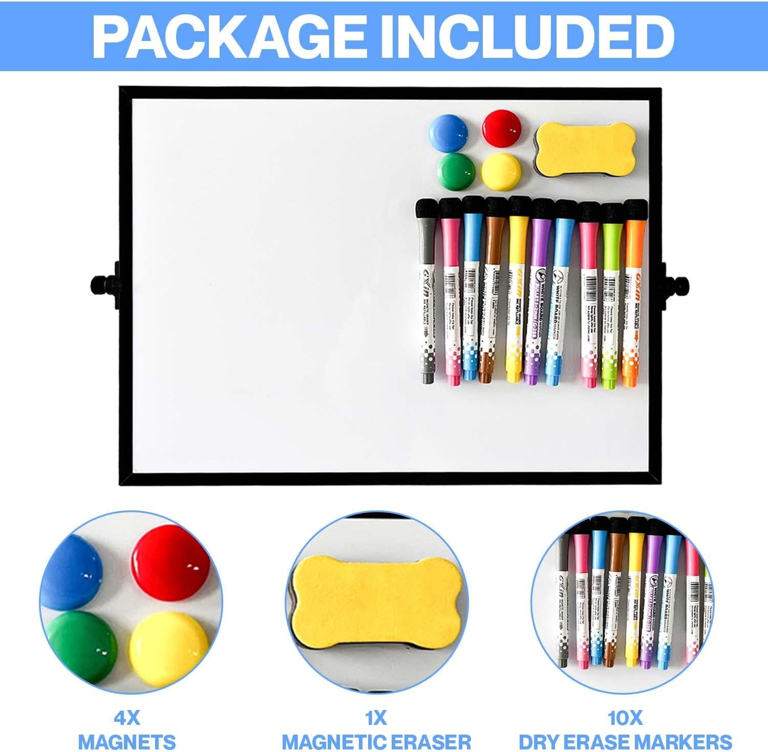 Lilymeche Concept - Dry Erase Board, 16" x 12" Magnetic Desktop Whiteboard with Stand,10 Markers, 4 Magnets, 1 Eraser, Double-Sided Portable Board for Drawing, Kitchen Planning, School, Home, Office