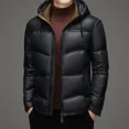 thumbnail image 3 of Chaqueta corta de plumas de color negro y dorado, ropa de diseñador para hombre, chaqueta acolchada con relleno de plumón de pato, abrigo de invierno cálido para hombre, chaquetas con capucha, 3 of 5