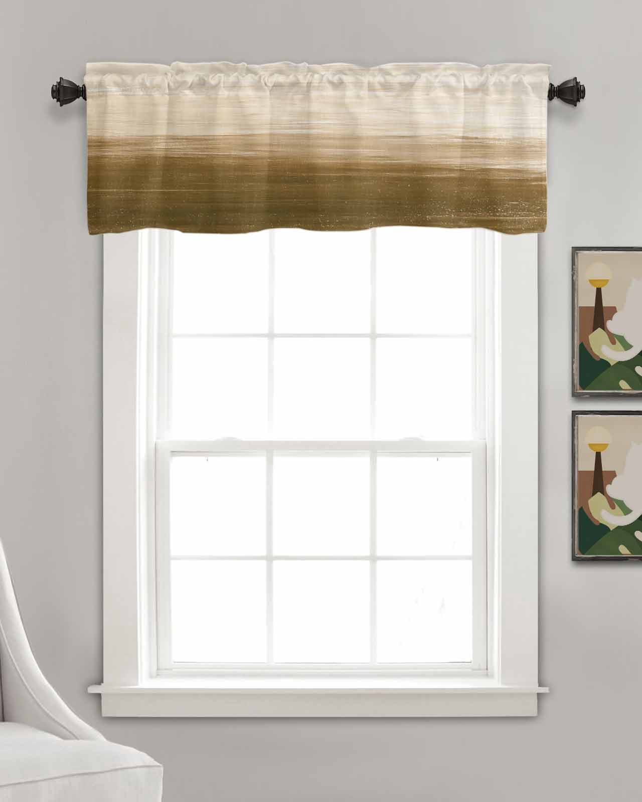 Brown Kitchen Valances for Windows Farmhouse Linen Window Valance Curtain for Living Room Window Treatment Ombre Modern Oil Painting Aesthetics Abstract Art Valance Rod Pocket Topper, 54 x 18 Inch