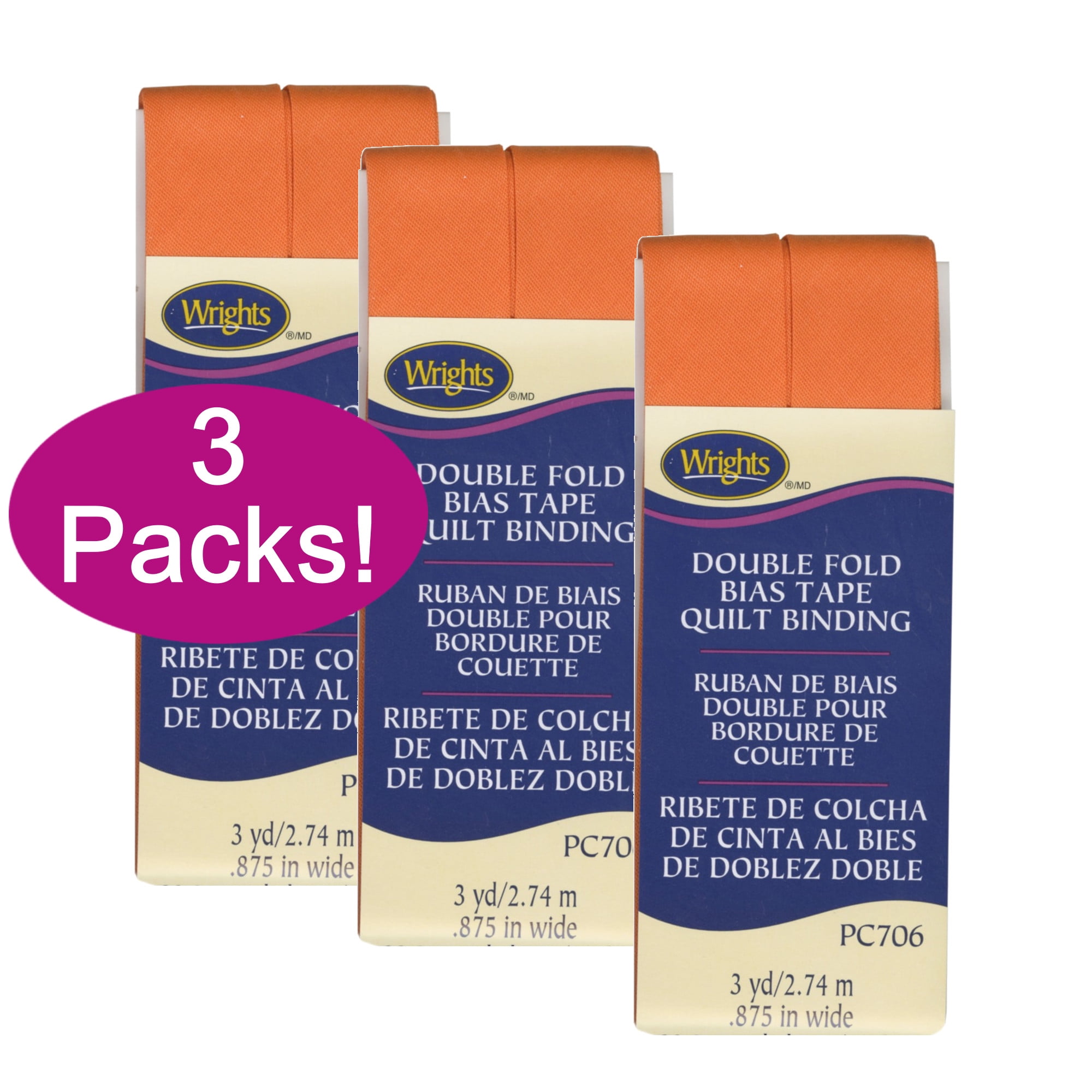 Wrights 1177062197 Double Fold Quilt Binding Bias Tape, Orange Peel