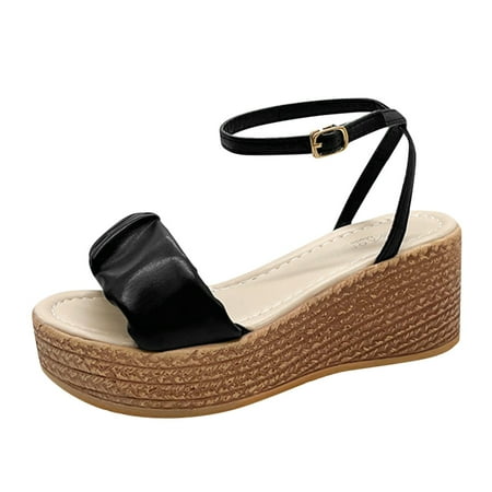 

nsendm Sandal Slippers for Women Strap Platform Women Buckle Bottom Sandals for Women Casual Summer Arch Support Black 8.5