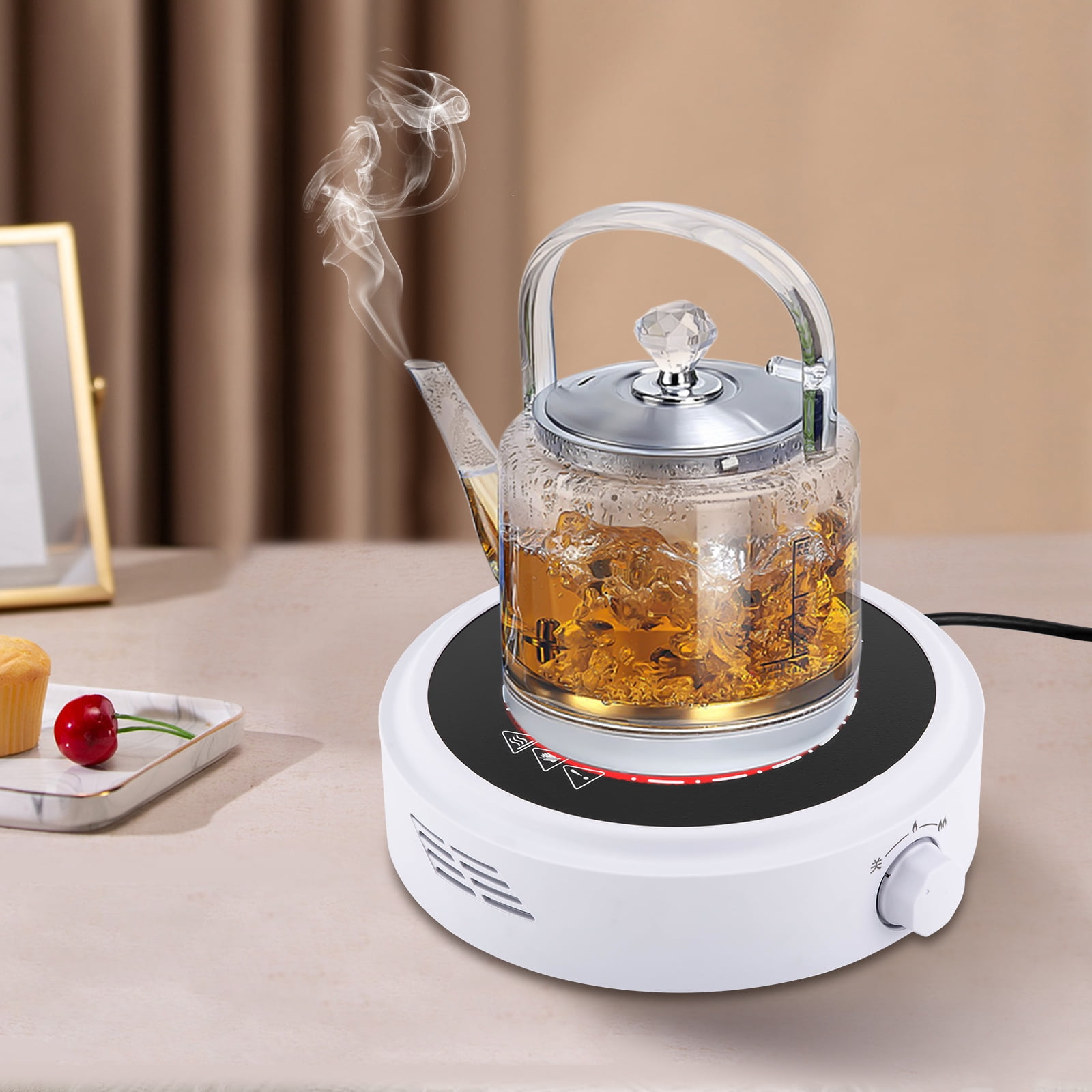 700W Electric Mini Stove with Dual-Gear Control 110V Portable Hot Plate for Tea/Coffee (White)