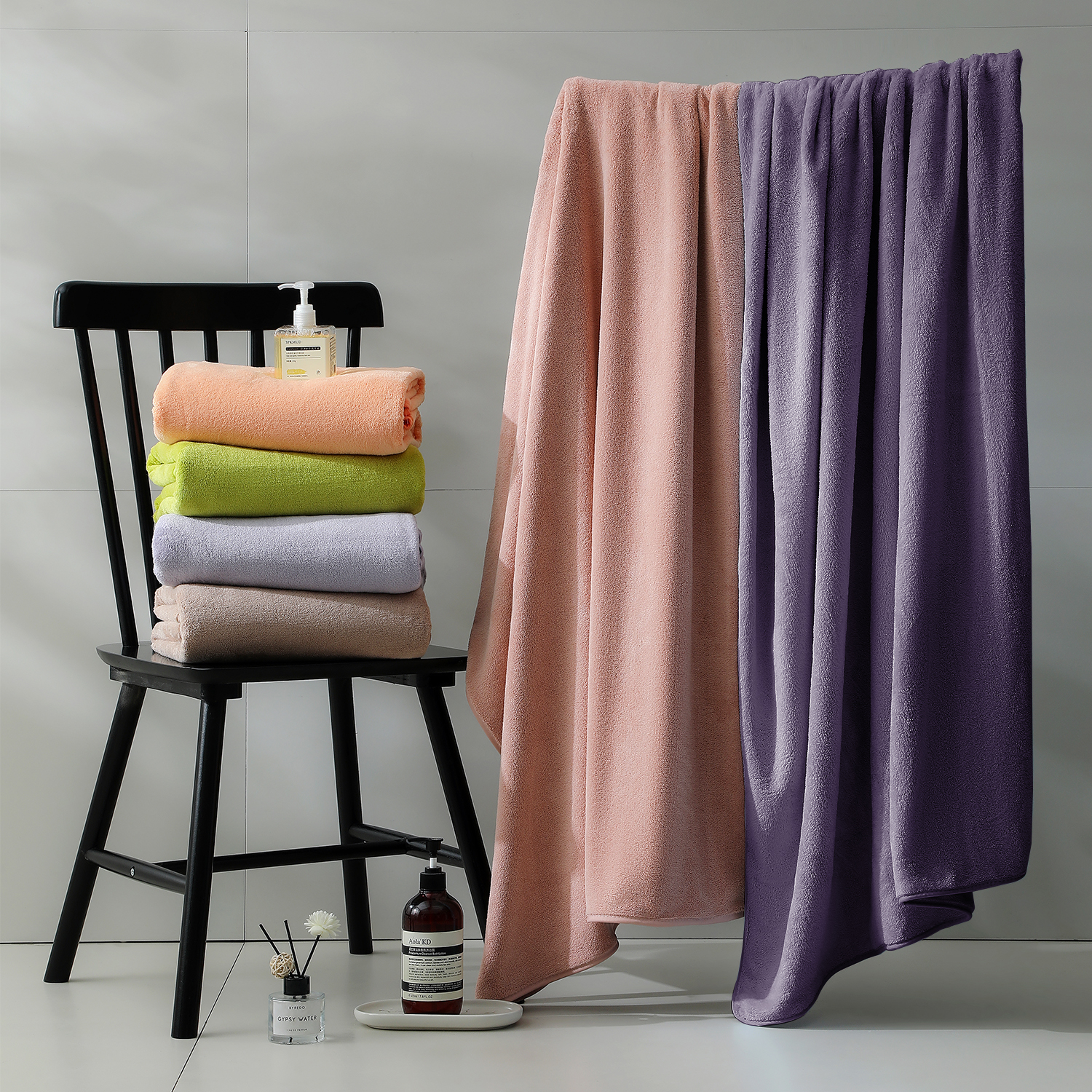 Beartech 8 Piece Bath Towels Set-2 Bath sheet,2 Hand Towel,4 Washcloths,Soft Lightweight Family Towel Highly Absorbent Microfiber Towel Quickly Dry & Less Lint Shower towel for Bathroom-Dark Purple