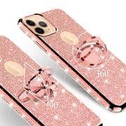 Apple iPhone 11 Pro Max Case for Girl Women, Glitter Cute Girly Ring Kickstand Diamond Rhinestone Bumper Pink Clear Shock Proof Protective Phone Case iPhone 11 Pro Max 6.5inch - Rose Gold