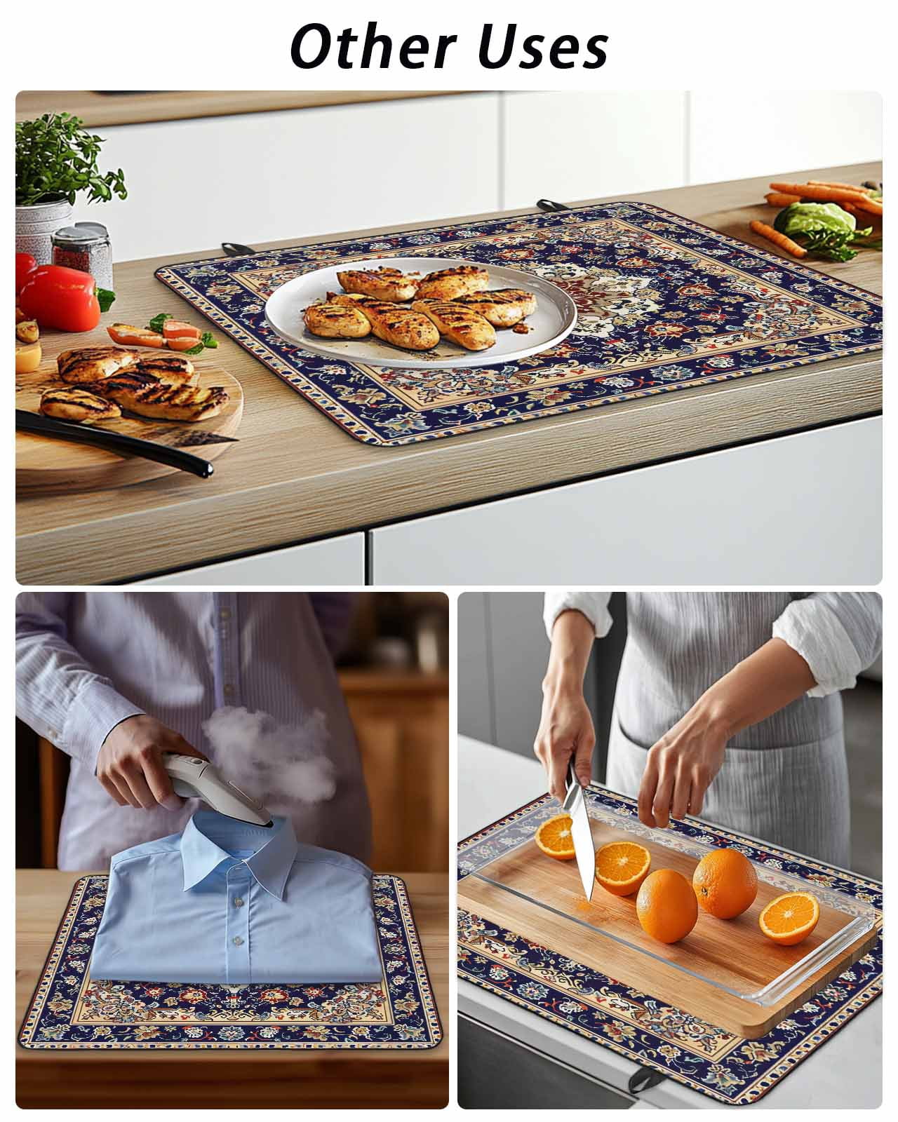 Stove Top Covers for Electric Stove, Navy Blue Boho Glass Stovetop Cover Protector, Contemporary Abstract Ethnic Vintage Geometric Induction Cooktop Protector Oven Mat for Kitchen Countertop 24"x21"