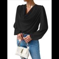 thumbnail image 1 of Blusas de Mujer con Cuello Vuelto, Larga, para Profesora, Oficina, Negocios, Elegantes, Informales Negro M, 1 of 5
